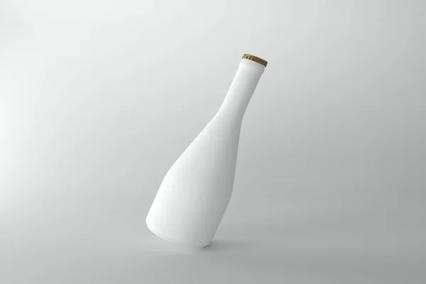 Rendering Una Bottiglia Bianca Con Tappo Corona Isolato Sfondo Grigio — Foto Stock