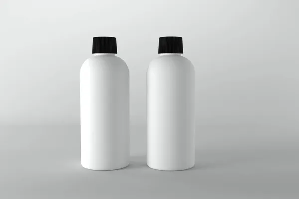 Ein Rendering Weißer Flaschen Mit Schwarzen Kappen Auf Weißem Hintergrund — Stockfoto