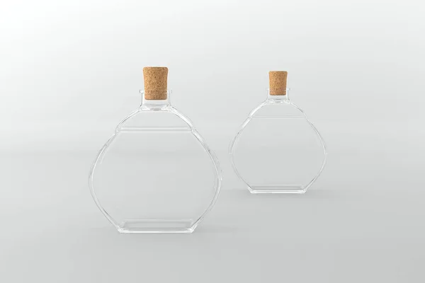 Representación Botellas Transparentes Con Tapas Corcho Aisladas Sobre Fondo Blanco —  Fotos de Stock