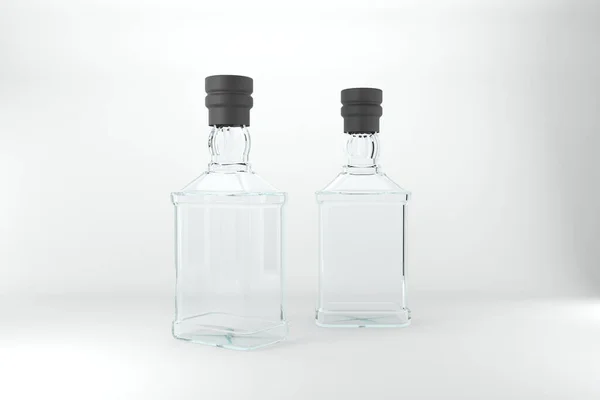 Representación Botellas Transparentes Con Tapas Negras Aisladas Sobre Fondo Blanco — Foto de Stock