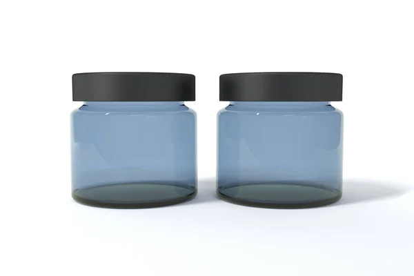 Rendering Two Blue Empty Plastic Jars Isolated Light Background Shadow — Stock Photo, Image