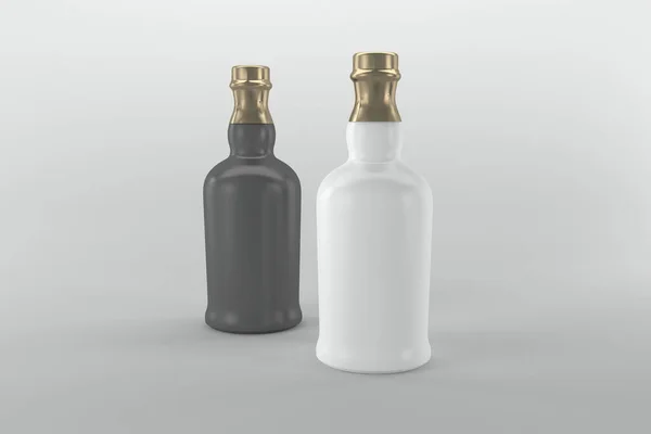 Render Black White Bottles Isolated Gray Background — Stock Photo, Image