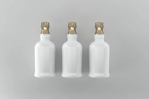 Render White Bottles Lidisolated Gray Background — Stock Photo, Image