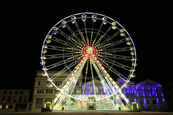 Färgglada Pariserhjul Belyst Natten Frankrike — Stockfoto