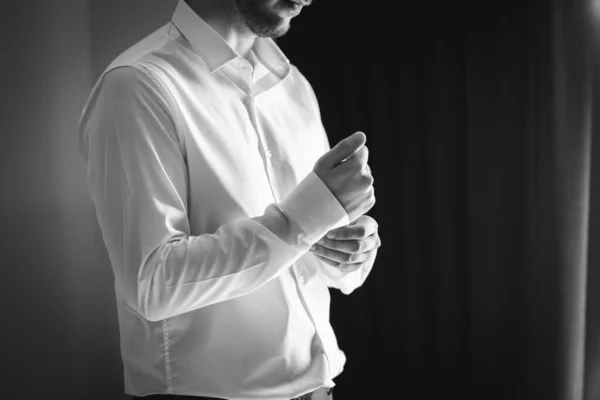 Grayscale Closeup Man Wearing White Shirt — Stock Photo, Image