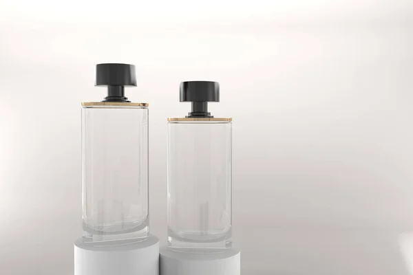 Rendering Una Bottiglia Trasparente Con Tappi Neri Isolati Sfondo Bianco — Foto Stock
