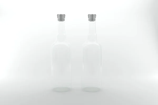 Una Representación Botellas Vodka Transparentes Aisladas Fondo Gris Claro — Foto de Stock