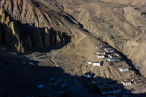 Evler Hindistan Himachal Pradesh Kentindeki Spiti Vadisinde Himalaya Nın Dhankar — Stok fotoğraf