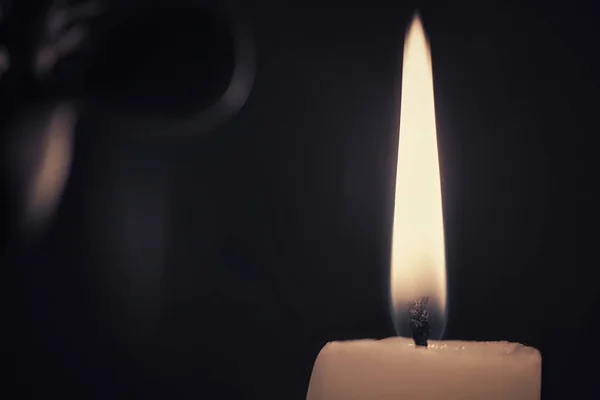 Close Shot Candle Burning Night Blurry Background — Stock Photo, Image