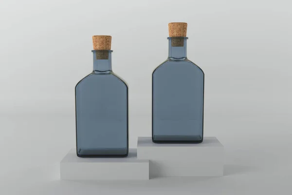 Ein Rendering Von Bottflaschen Mit Korkdeckeln Isoliert Auf Grauem Hintergrund — Stockfoto