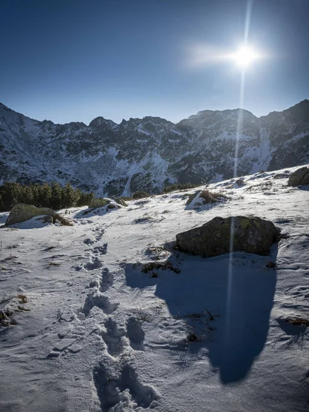 Una Vista Invierno Del Valle Los Cinco Lagos Dolina Pieciu — Foto de Stock