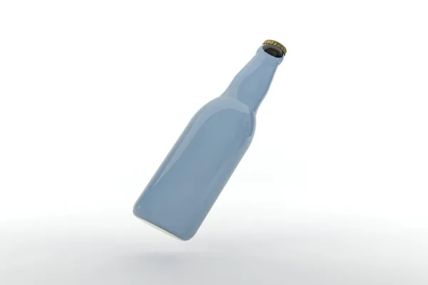 Een Weergave Van Een Blauwe Fles Met Een Kroonkurk Geïsoleerd — Stockfoto
