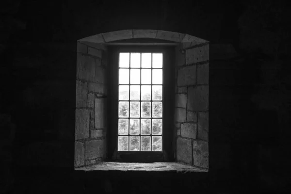 Una Imagen Blanco Negro Ventana Edificio Antiguo Imagen de archivo