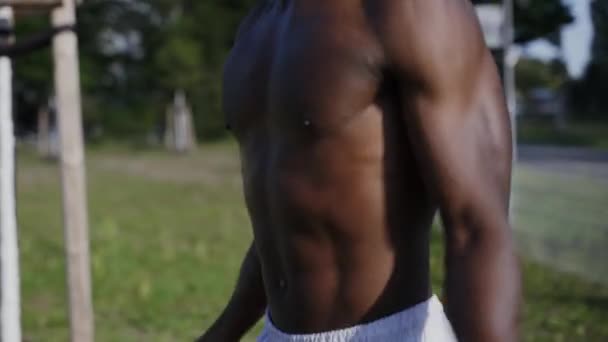 African American Man Exercising Jump Rope Outdoor — Stockvideo