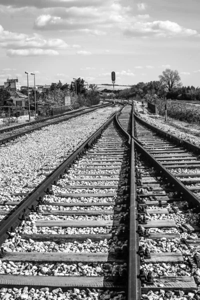 Grayscale Abandoned Railway Track Zadar Croatia — Stock Photo, Image