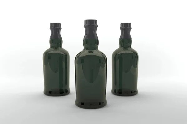 Een Weergave Van Zwarte Lange Flessen Geïsoleerd Witte Achtergrond — Stockfoto