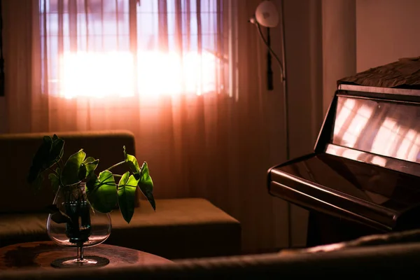 Coin Salon Avec Canapé Piano Une Fenêtre Lumineuse Dans Backgorund — Photo