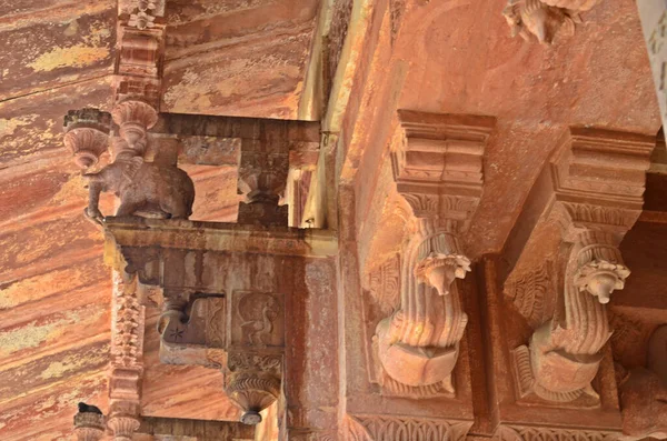 Uma Vista Panorâmica Corbel Com Decorações Amer Fort Índia — Fotografia de Stock