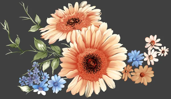 Güzel Bahçe Çiçeklerinin Bir Çizimi Doğal Arkaplan Veya Duvar Kağıdı — Stok fotoğraf