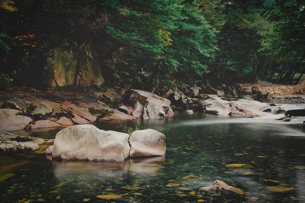 Dech Beroucí Záběr Řeky Lese Plném Barevných Listů Podzim Koreji — Stock fotografie