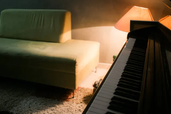 Living Room Corner Sofa Keyboard Lit Lamp — Stock Photo, Image