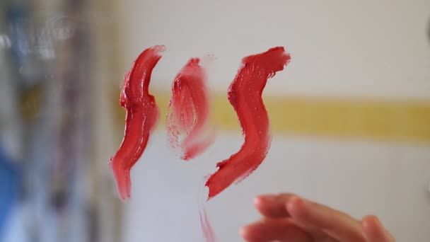 Close Hand Smearing Lipstick Mirror — Stock video