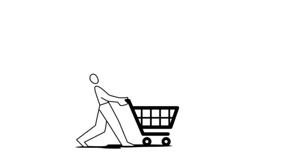 Carrito Compras Con Una Bolsa Ilustración Vectores — Vídeo de stock