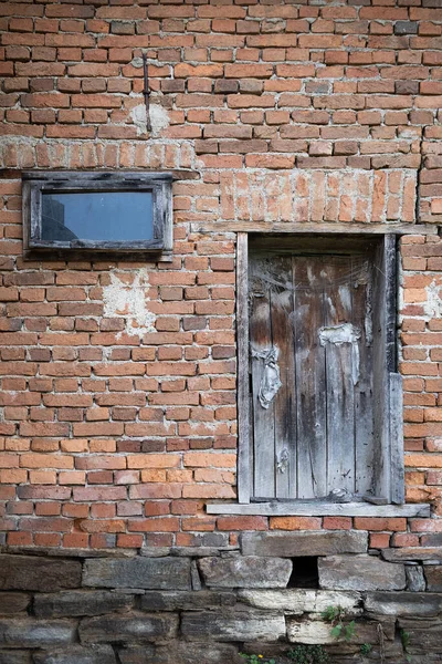 Старе Вікно Дерев Яні Двері Кам Яній Стіні — стокове фото
