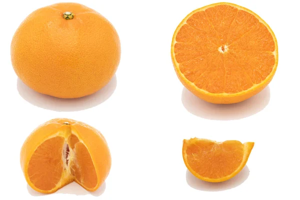 Detailní Záběr Čerstvě Zralých Pomerančů Izolovaných Bílém Pozadí — Stock fotografie