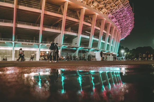 Famous Gelora Senayan Main Stadium Reflected Wet Asphalt Central Jakarta — Stock Photo, Image