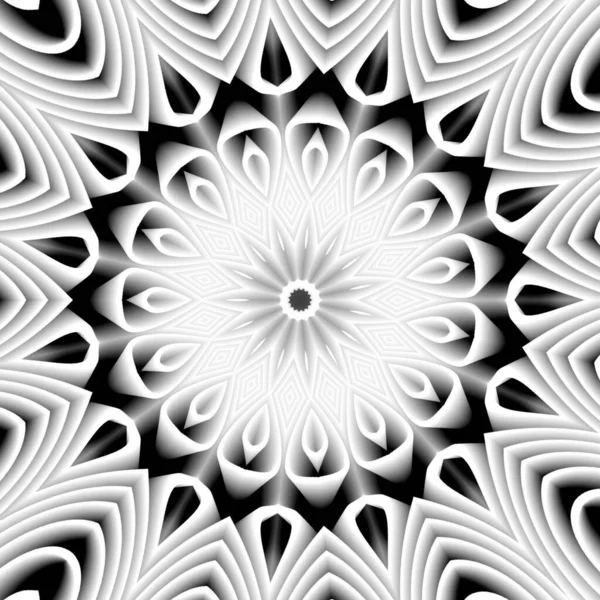 Siyah Beyaz Kaleydoskopik Mandala Desenli Arka Plan — Stok fotoğraf