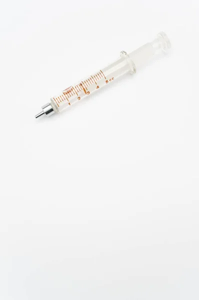 Isolated Injection Syringe White Paper Background Text Space — Stock Photo, Image