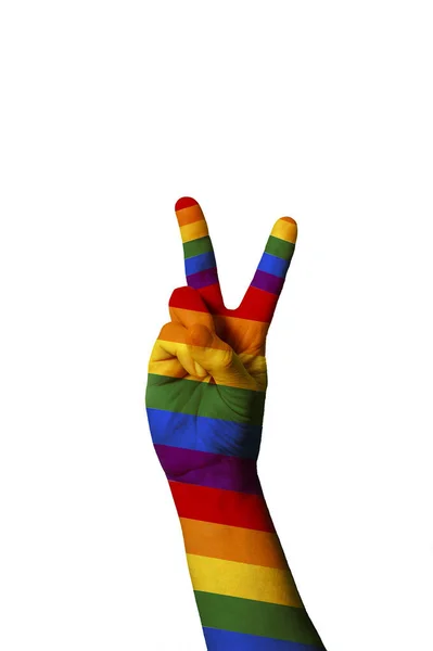 平和と愛の垂直ショットは 孤立した背景に誇り虹色でジェスチャー — ストック写真