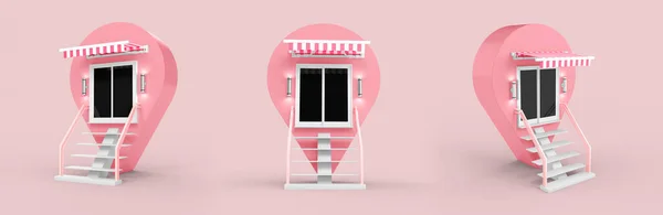 ピンクのクリームの建物の店店オープン天蓋 パステルピンクの背景 デザインのためのテンプレート 広告に隔離されたサンシェードテントを輝く — ストック写真