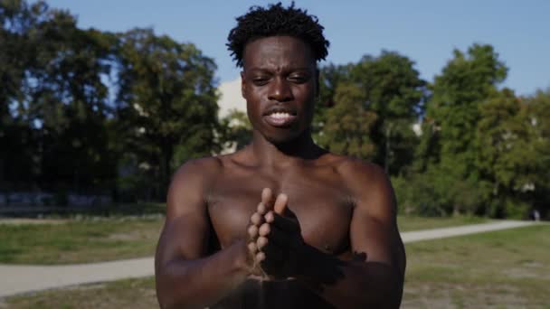 African American Man Doing Sport Exercise Outdoor — Vídeo de stock