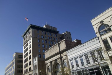 LAFAYETTE, UNITED STATES - Oct 18, 2021: Photo of the Life Building in historic downtown Lafayette, Indiana. This is a 10 story commercial building built in the Neo-Classical style in 1919. clipart