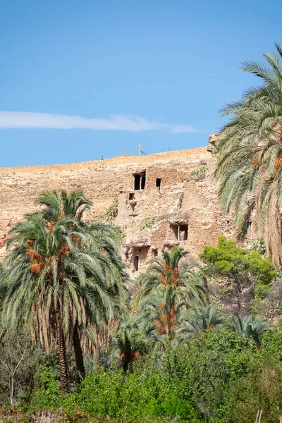 Naturskön Utsikt Över Gamla Stenhus Palmer Oasis Berg Från Ghoufi — Stockfoto