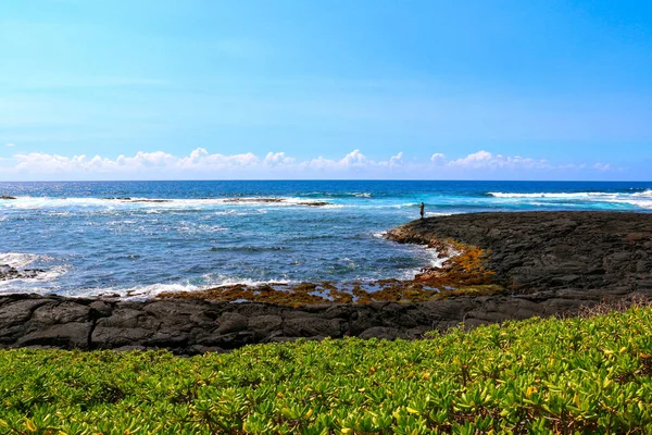 Přirozený Výhled Skalnatou Pláž Punaluu Big Islandu Havaj Usa — Stock fotografie