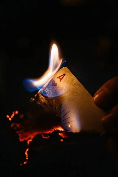 Black Ace Card Card Fire — 图库照片