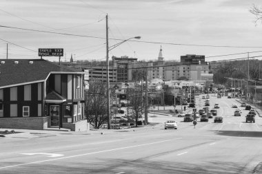 WEST LAFAYETTE, UNITED STATES - Mar 15, 2015: The view that is seen standing on Chauncey Hill looking over Wabash Landing and Downtown Lafayette clipart