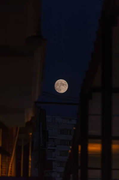 Disparo Vertical Una Luna Llena Noche — Foto de Stock