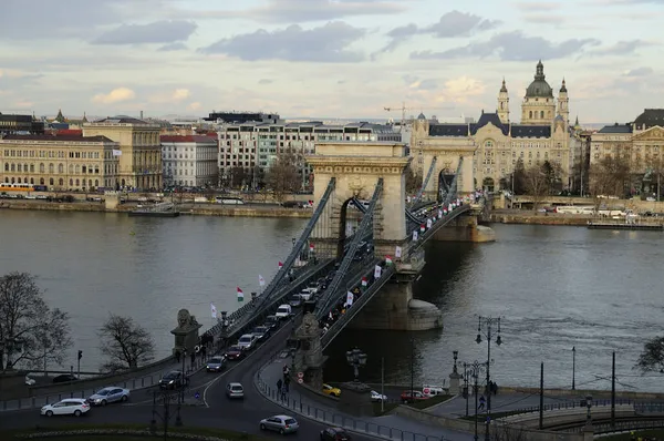 Vacker Utsikt Över Szechenyi Chain Bridge Budapest Ungern — Stockfoto
