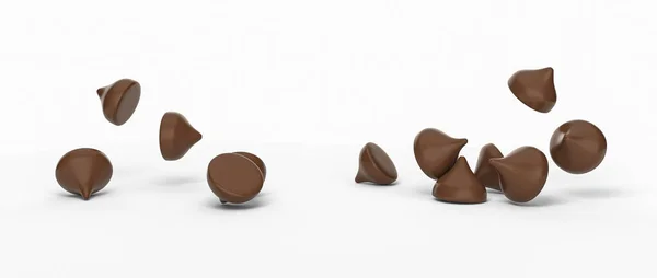 Spridningen Välsmakande Choklad Chips Vit Bakgrund Choklad Munsbitar Vit Bakgrund — Stockfoto
