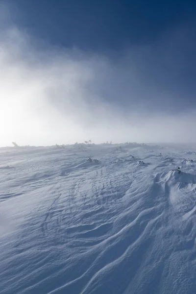 Obrovská Zasněžená Krajina Pod Temnou Pochmurnou Oblohou — Stock fotografie