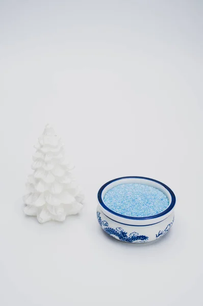 Fond Ornemental Noël Avec Sapins Vase Avec Sable Sur Une — Photo