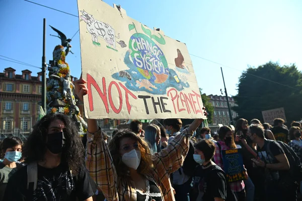 Torino Olaszország 2021 Szeptember Péntek Jövőért Globális Sztrájk Éghajlatváltozás Ellen — Stock Fotó
