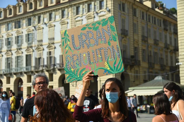 Torino イタリア 2021年9月24日 イタリアのトリノでの気候変動に対する 将来のための金曜日 世界的なストライキ — ストック写真