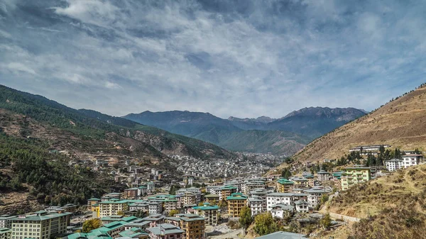 Thimphu City Είναι Πρωτεύουσα Του Μπουτάν Χειμερινή Ημέρα Μοναδικούς Σχηματισμούς — Φωτογραφία Αρχείου