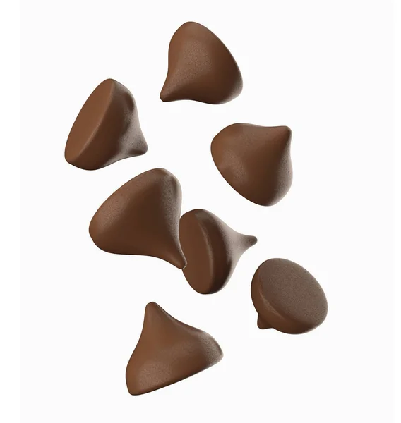 Dispersión Sabrosas Chispas Chocolate Sobre Fondo Blanco Bocados Chocolate Sobre — Foto de Stock
