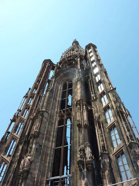 Een Lage Hoek Van Beroemde Kathedraal Notre Dame Strasbourg Frankrijk — Stockfoto